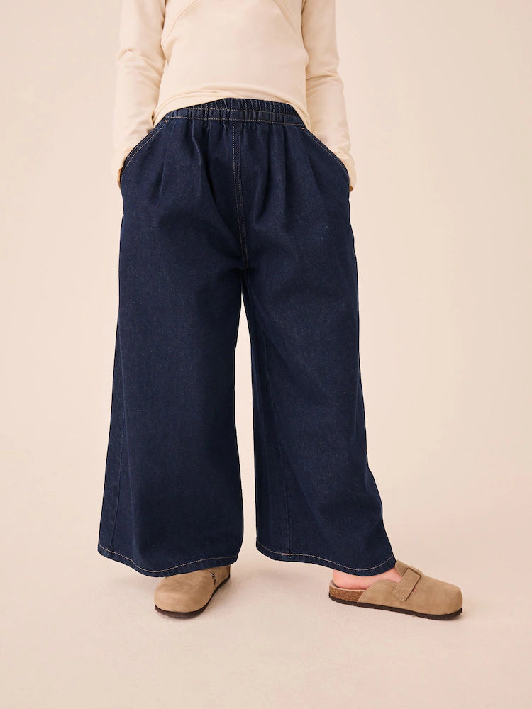 Blue Rinse Wash Denim Pull On Wide Leg Jeans (3-16yrs