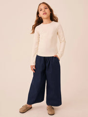 Blue Rinse Wash Denim Pull On Wide Leg Jeans (3-16yrs