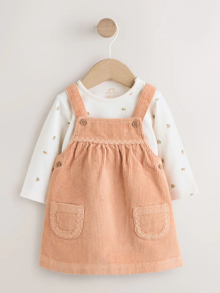 Rust Brown Cord Baby Bodysuit And Pinafore Set 2 Piece (0mths-2yrs)