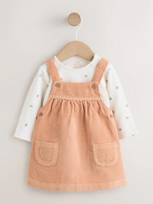 Rust Brown Cord Baby Bodysuit And Pinafore Set 2 Piece (0mths-2yrs)