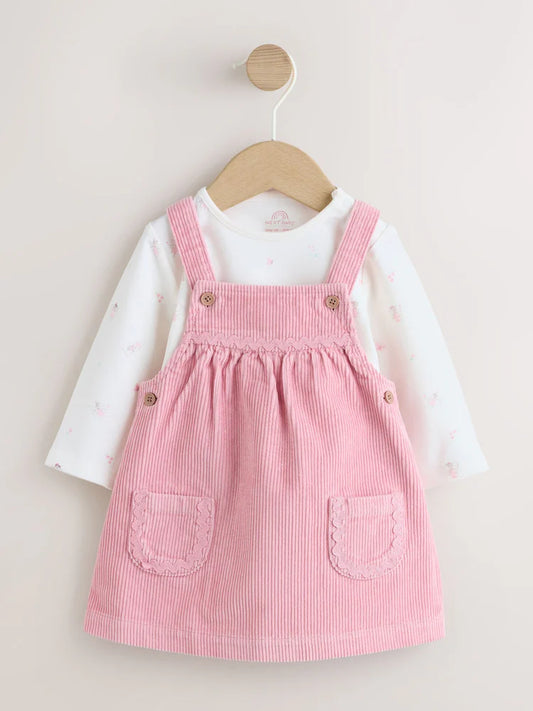 Pink Cord Baby Bodysuit And Pinafore Set 2 Piece (0mths-2yrs)