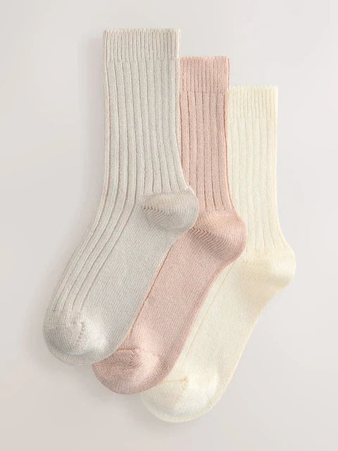 Neutral Warm Handle Ribbed Ankle Socks 3 Pack