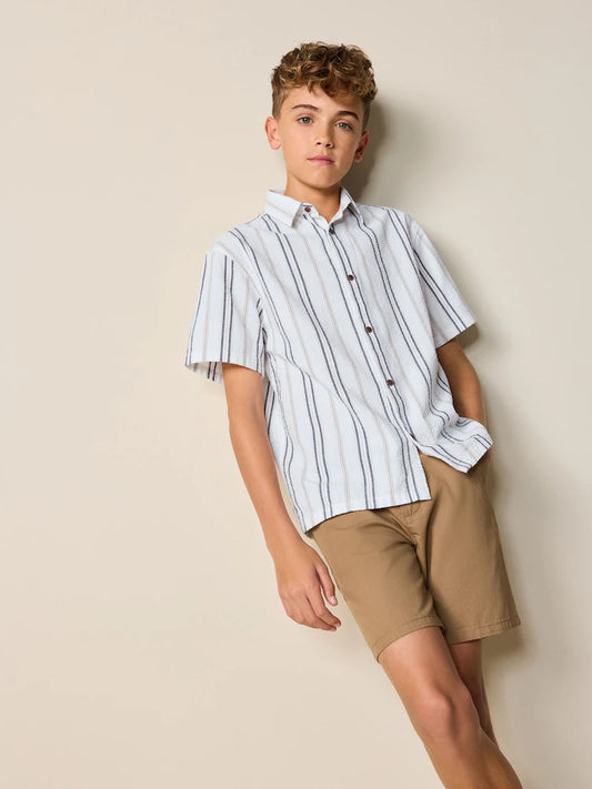 White Stripe Short Sleeve Seersucker Textured Shirt (3-16yrs)