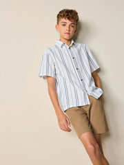 White Stripe Short Sleeve Seersucker Textured Shirt (3-16yrs)
