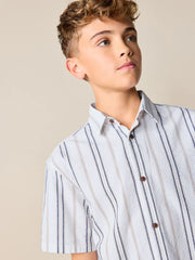 White Stripe Short Sleeve Seersucker Textured Shirt (3-16yrs)