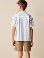 White Stripe Short Sleeve Seersucker Textured Shirt (3-16yrs)