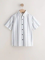 White Stripe Short Sleeve Seersucker Textured Shirt (3-16yrs)