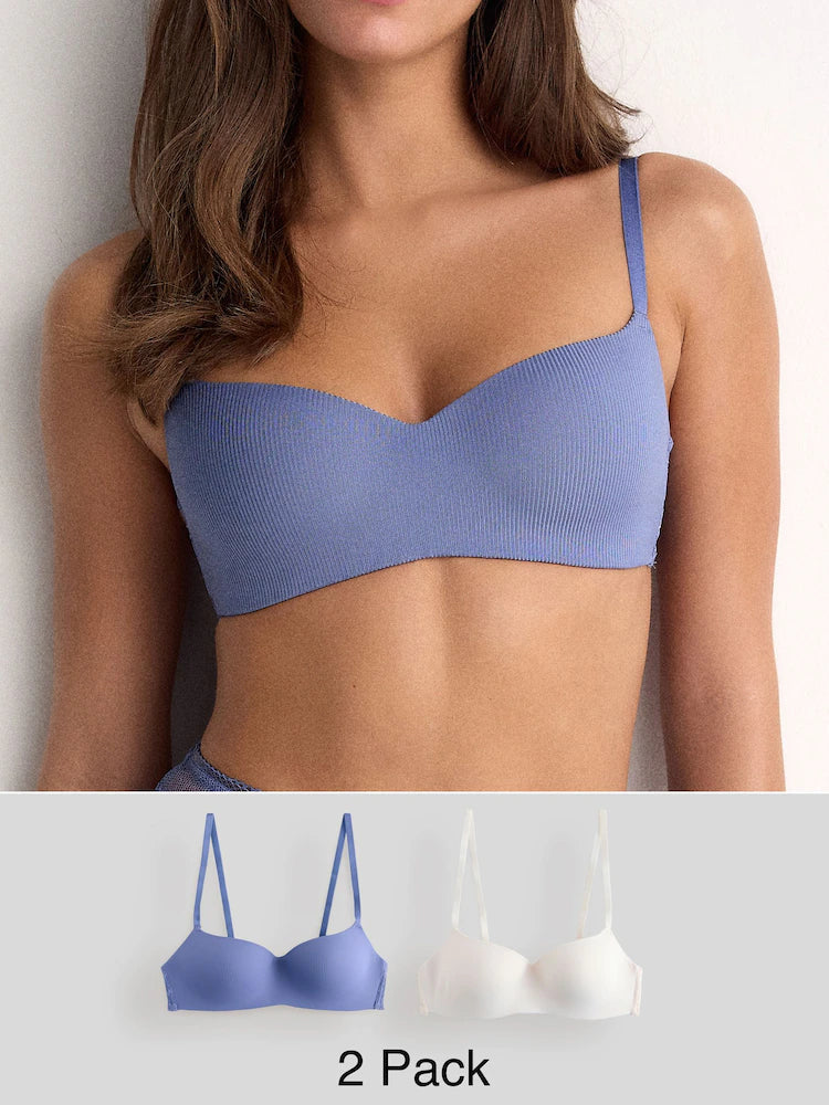 Blue/Cream Light Pad Non Wire Ultimate Comfort Bras 2 Pack