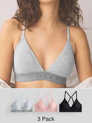 Black/Grey/Pink Non Pad Non Wire Cotton Ribbed Logo Bralettes 3 Pack