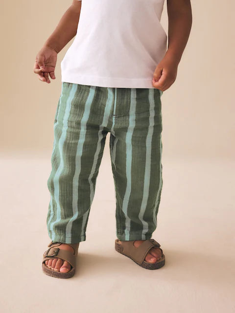 Sage Green Striped Soft Textured Pull On Trousers (3mths-7yrs)