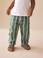 Sage Green Striped Soft Textured Pull On Trousers (3mths-7yrs)