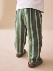 Sage Green Striped Soft Textured Pull On Trousers (3mths-7yrs)