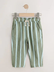 Sage Green Striped Soft Textured Pull On Trousers (3mths-7yrs)