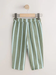 Sage Green Striped Soft Textured Pull On Trousers (3mths-7yrs)