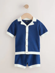 Navy Blue Knitted Polo Shirt and Shorts Set (3mths-10yrs)