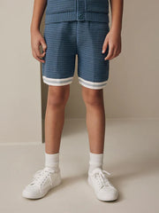 Blue Knitted Polo Shirt and Shorts Set (3-16yrs)