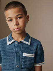 Blue Knitted Polo Shirt and Shorts Set (3-16yrs)