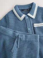 Blue Knitted Polo Shirt and Shorts Set (3-16yrs)