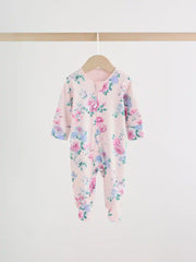 Pink Two Way Zip Baby Sleepsuit 3 Pack (0-2yrs)
