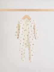 Neutral Hamish Two Way Zip Baby Sleepsuits 3 Pack (0-2yrs)
