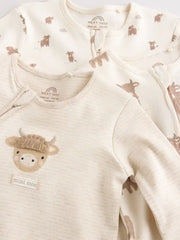 Neutral Hamish Two Way Zip Baby Sleepsuits 3 Pack (0-2yrs)