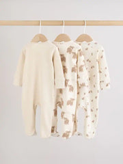 Neutral Hamish Two Way Zip Baby Sleepsuits 3 Pack (0-2yrs)