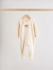 Neutral Hamish Two Way Zip Baby Sleepsuits 3 Pack (0-2yrs)