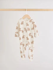 Neutral Hamish Two Way Zip Baby Sleepsuits 3 Pack (0-2yrs)