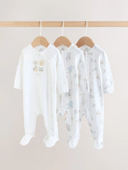 White Safari Baby Sleepsuits 3 Pack (0-2yrs)