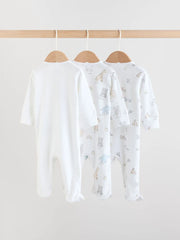 White Safari Baby Sleepsuits 3 Pack (0-2yrs)