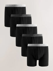Black 5 Pack Sports Longer Leg Length Cotton Rich Boxers