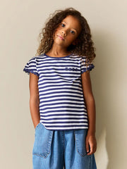 NEXT - Navy/White Stripe Daisy Pocket T-Shirt (1.5-16yrs)