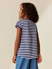 NEXT - Navy/White Stripe Daisy Pocket T-Shirt (1.5-16yrs)