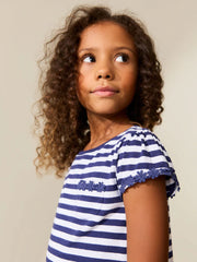 NEXT - Navy/White Stripe Daisy Pocket T-Shirt (1.5-16yrs)