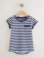 NEXT - Navy/White Stripe Daisy Pocket T-Shirt (1.5-16yrs)