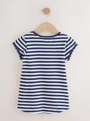 NEXT - Navy/White Stripe Daisy Pocket T-Shirt (1.5-16yrs)
