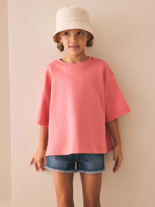 Pink Oversized Boxy Heavyweight Interlock T-Shirt