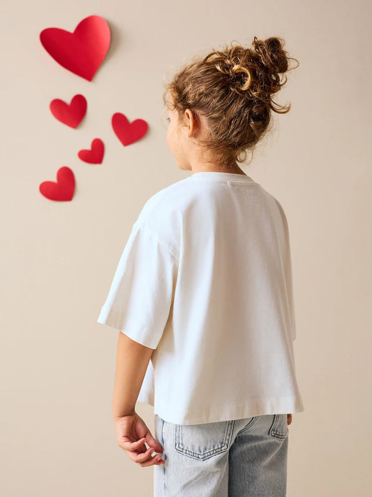 White Boxy Sequin Heart T-Shirt (3-16yrs)