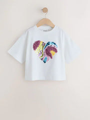 White Boxy Sequin Heart T-Shirt (3-16yrs)