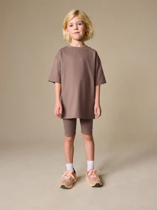 Brown Studio Aura Oversized T-Shirt Cycling Shorts Set (3-16yrs)