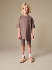 Brown Studio Aura Oversized T-Shirt Cycling Shorts Set (3-16yrs)