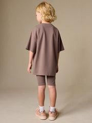 Brown Studio Aura Oversized T-Shirt Cycling Shorts Set (3-16yrs)