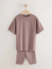 Brown Studio Aura Oversized T-Shirt Cycling Shorts Set (3-16yrs)