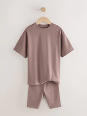 Brown Studio Aura Oversized T-Shirt Cycling Shorts Set (3-16yrs)
