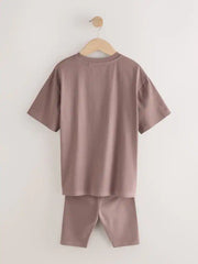 Brown Studio Aura Oversized T-Shirt Cycling Shorts Set (3-16yrs)