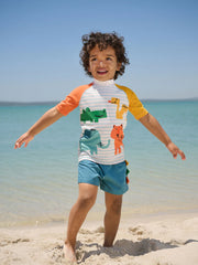 NEXT - White/Red/Yellow Short Sleeve Sunsafe Rash Vest and Swim Shorts Set (3mths-7yrs)