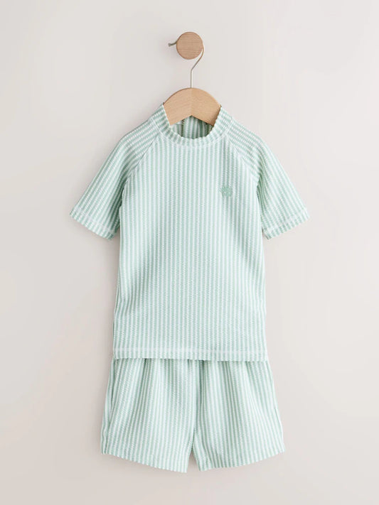 Green Textured Rash Vest and Swim Shorts Set (3mths-7yrs)z