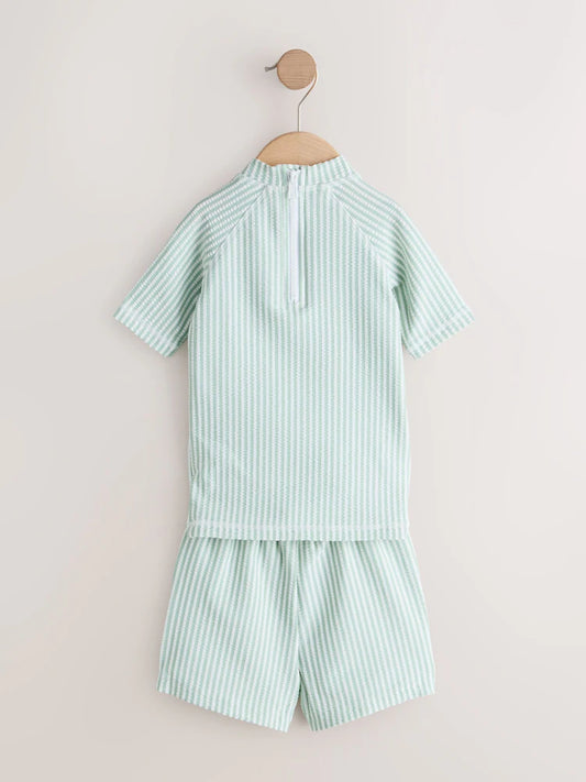 Green Textured Rash Vest and Swim Shorts Set (3mths-7yrs)z