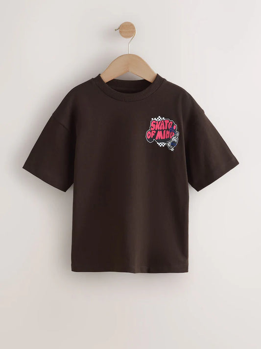 Brown Back Print Short Sleeve Graphic T-Shirt