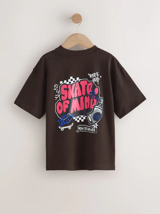 Brown Back Print Short Sleeve Graphic T-Shirt